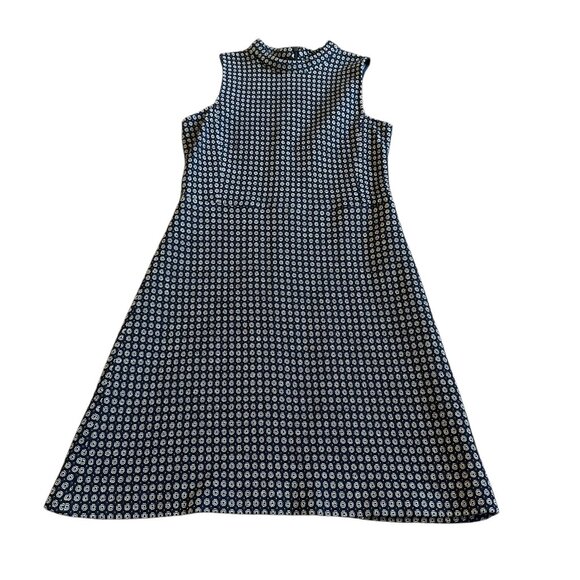 Theory Sleeveless Shift Dress Mock Neck Navy Print Wool Blend Size 4 Women's - Picture 1 of 12